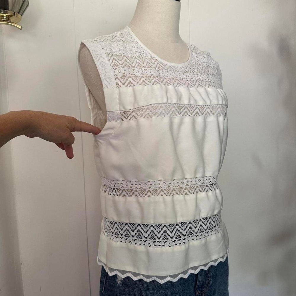 The Limited Womens White Lace Panel Short Sleeve Blouse Top Medium Basic